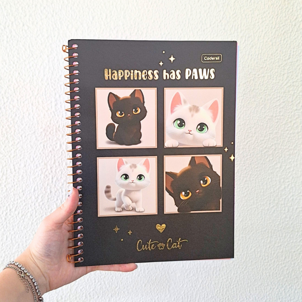 Caderno com Espiral Universitário Cute Cat 1 Matéria Cadersil - #6