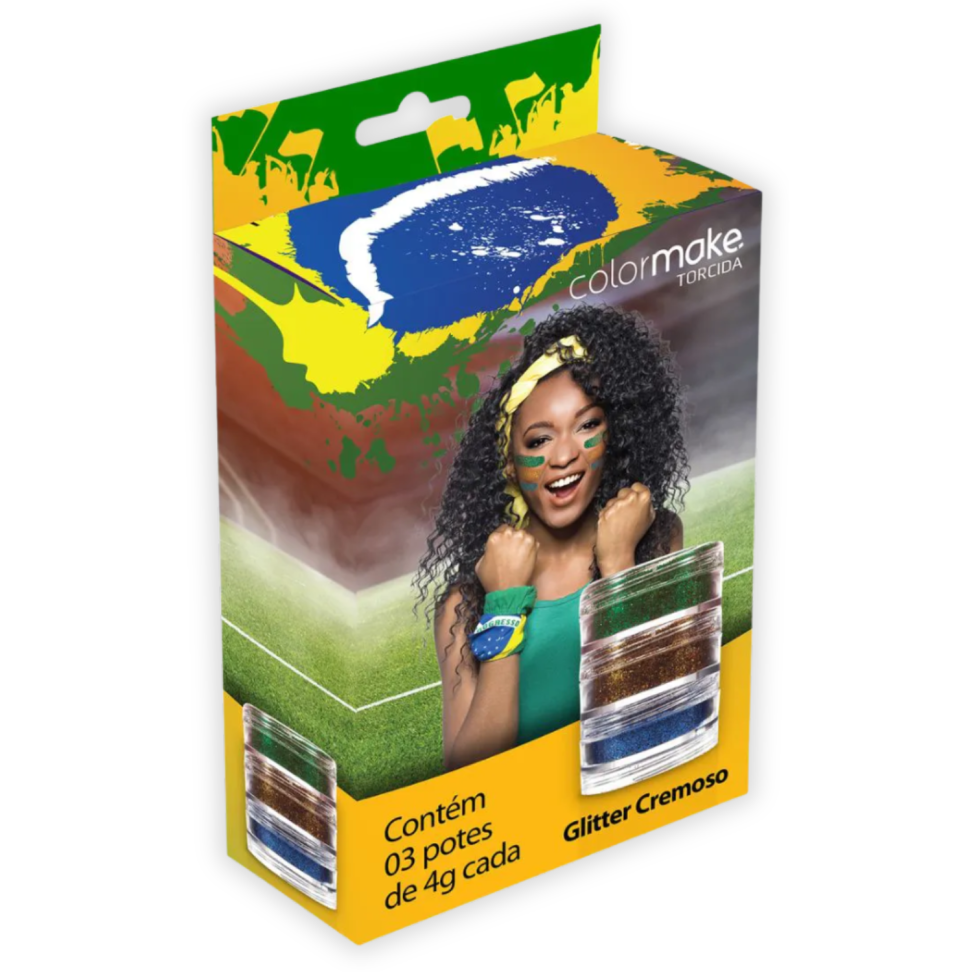 Tinta Facial Glitter Cremoso 3 Cores Brasil Torcida ColorMake