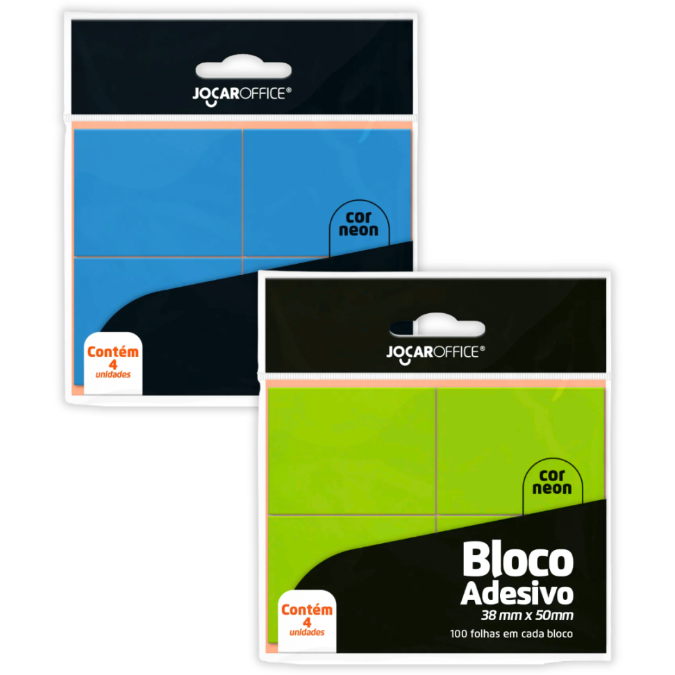 Bloco Adesivo 4 Blocos Cores Neon 38mm x 50mm Jocar Office
