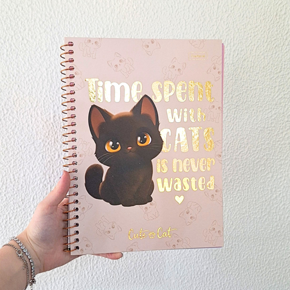 Caderno com Espiral Universitário Cute Cat 1 Matéria Cadersil - #8
