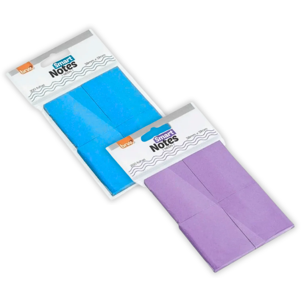 Bloco Smart Notes 4 Blocos 38mm x 51mm Neon 200 Folhas BRW