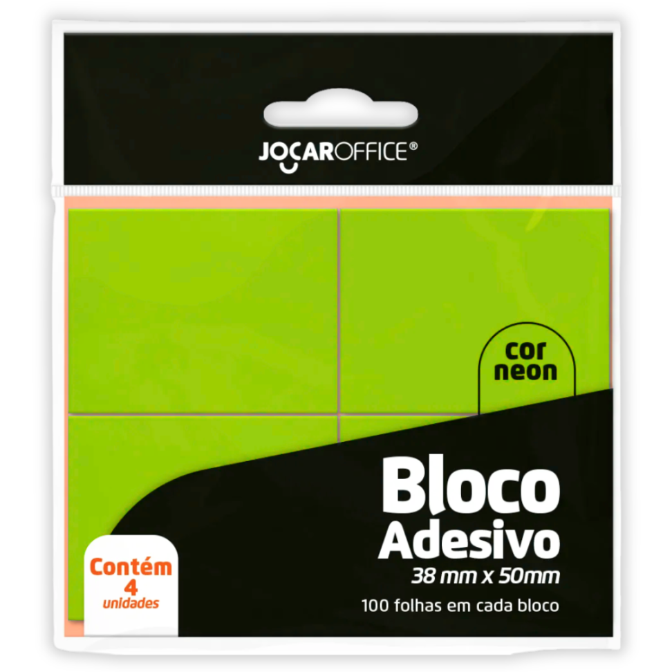 Bloco Adesivo 4 Blocos Cores Neon 38mm x 50mm Jocar Office - #3