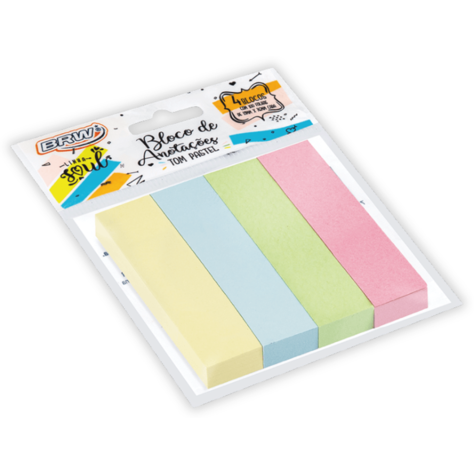 Blocos Smart Notes 19mm x 76mm 4 Cores Tom Pastel BRW