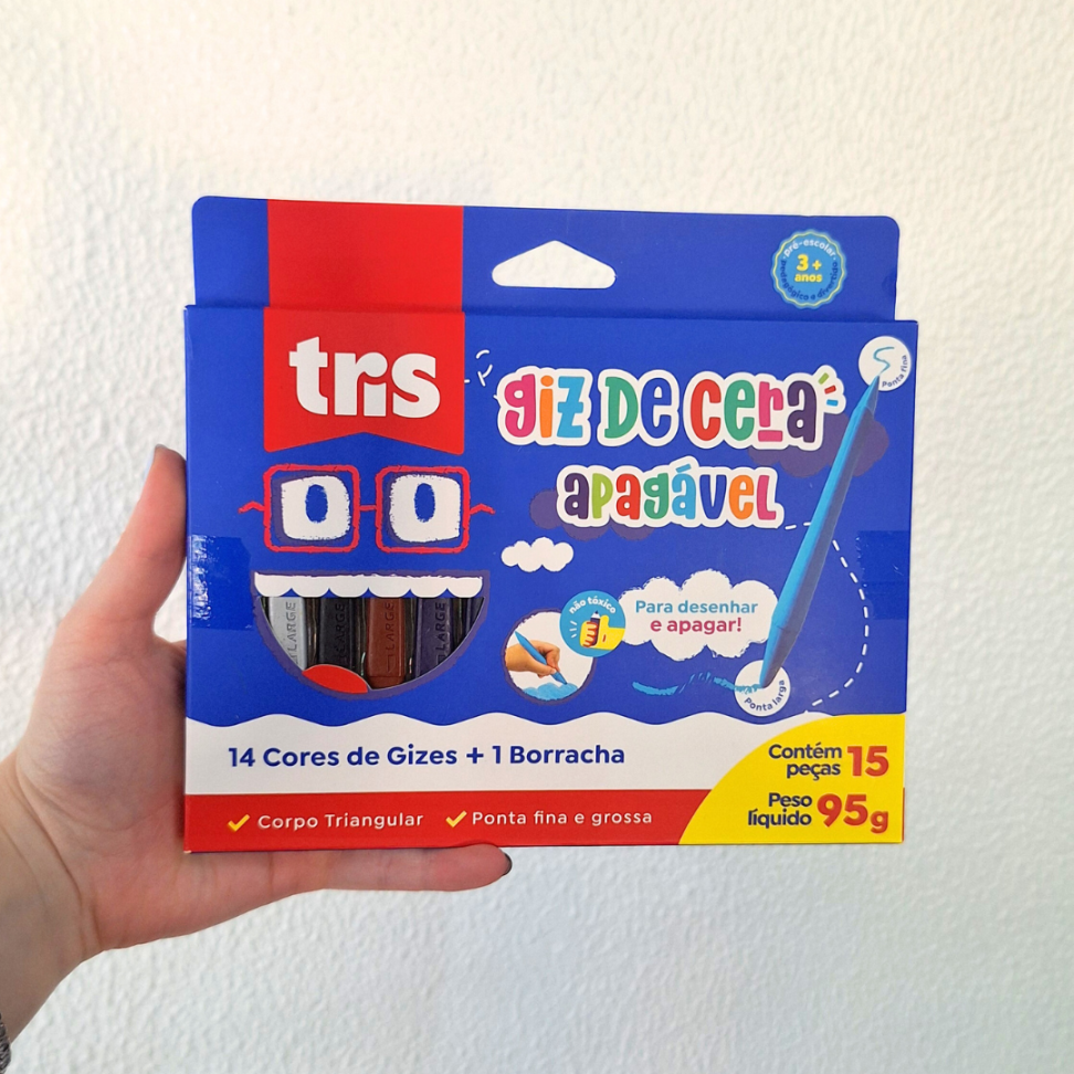 Giz de Cera Apagável 12 Cores Clássicas + 2 Metálicas + 1 Borracha Tris - #3