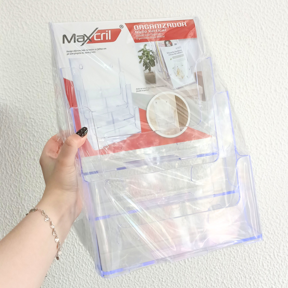 Expositor Vertical Triplo Acrílico Cristal Maxcril - #3