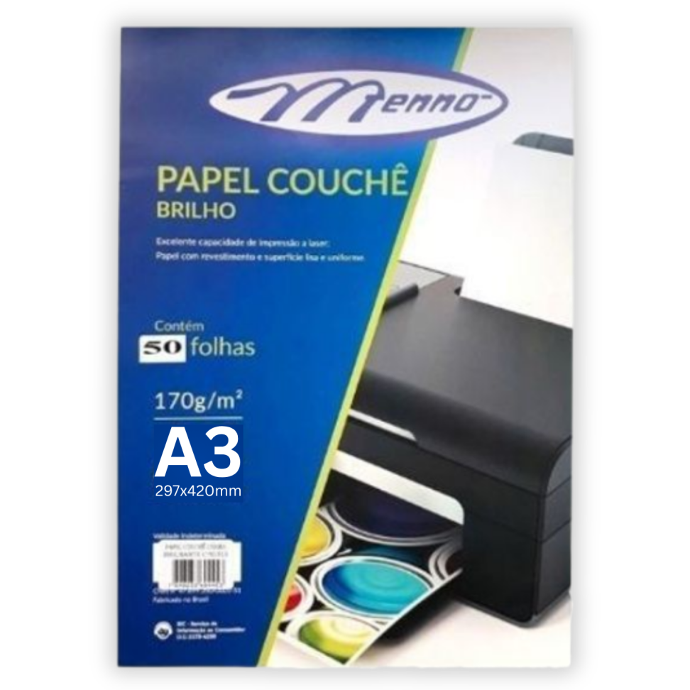 Papel Couchê Brilho A3 25 Folhas 170gr Menno