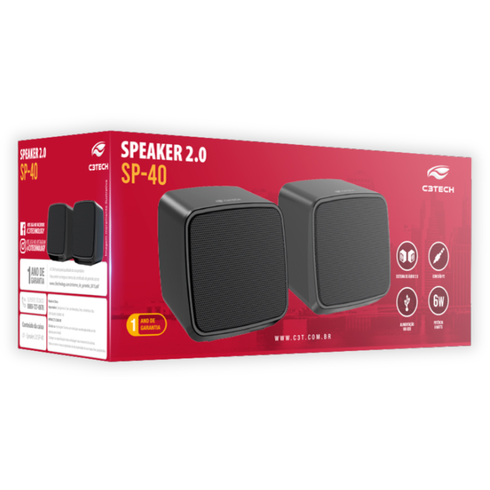 Caixa de Som Speaker 2.0 SP-40 2 Unidades C3Tech