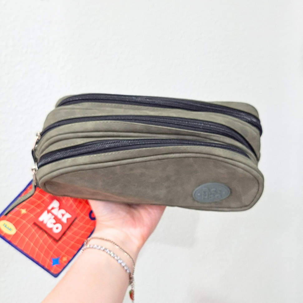 Estojo Triplo Camurça Verde Musgo Packn'Go - #1