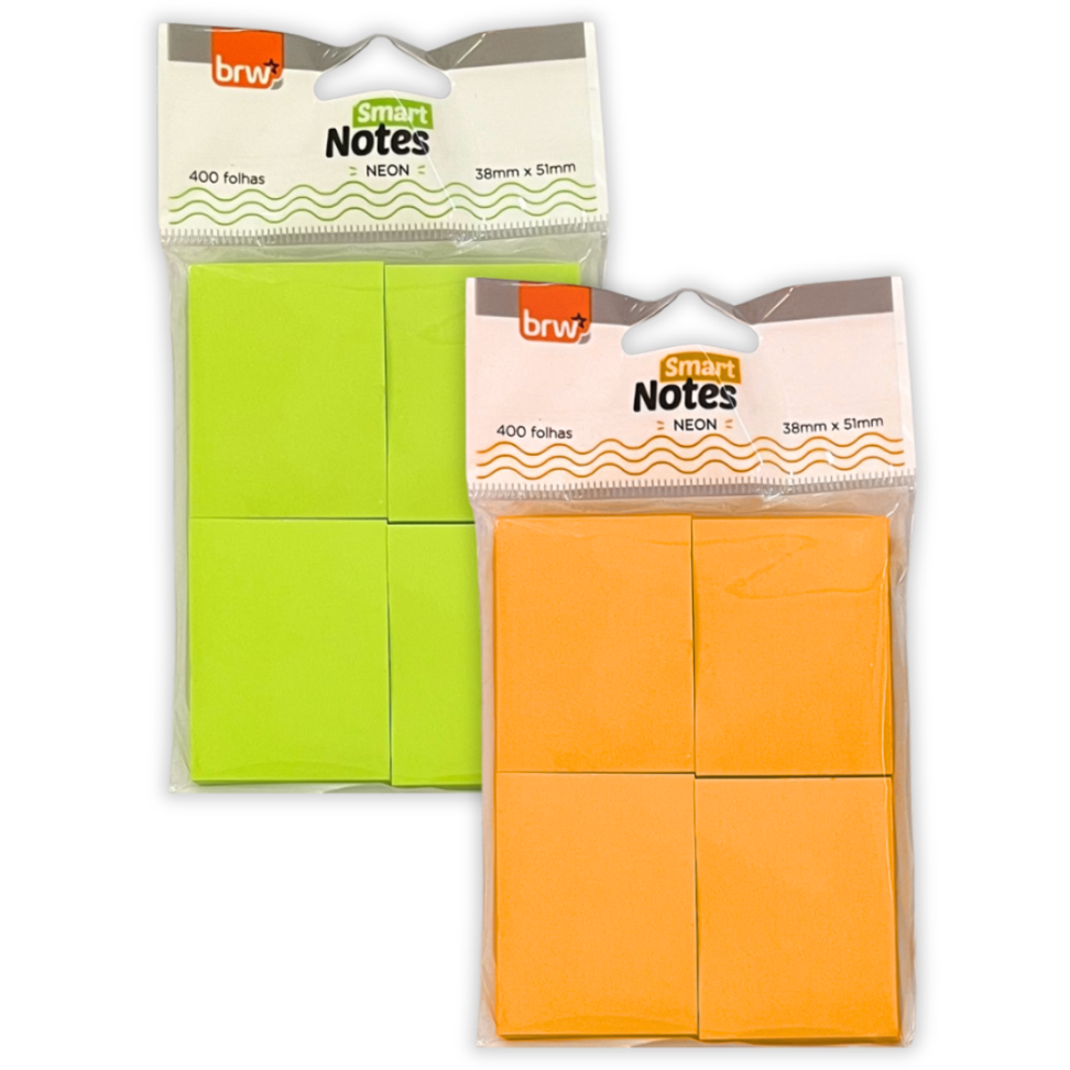 Bloco Smart Notes 4 Blocos 38mm x 51mm Neon 400 Folhas BRW
