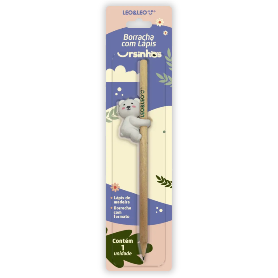 Lápis Grafite de Escrever com Borracha Ursinhos Leo e Leo - #5
