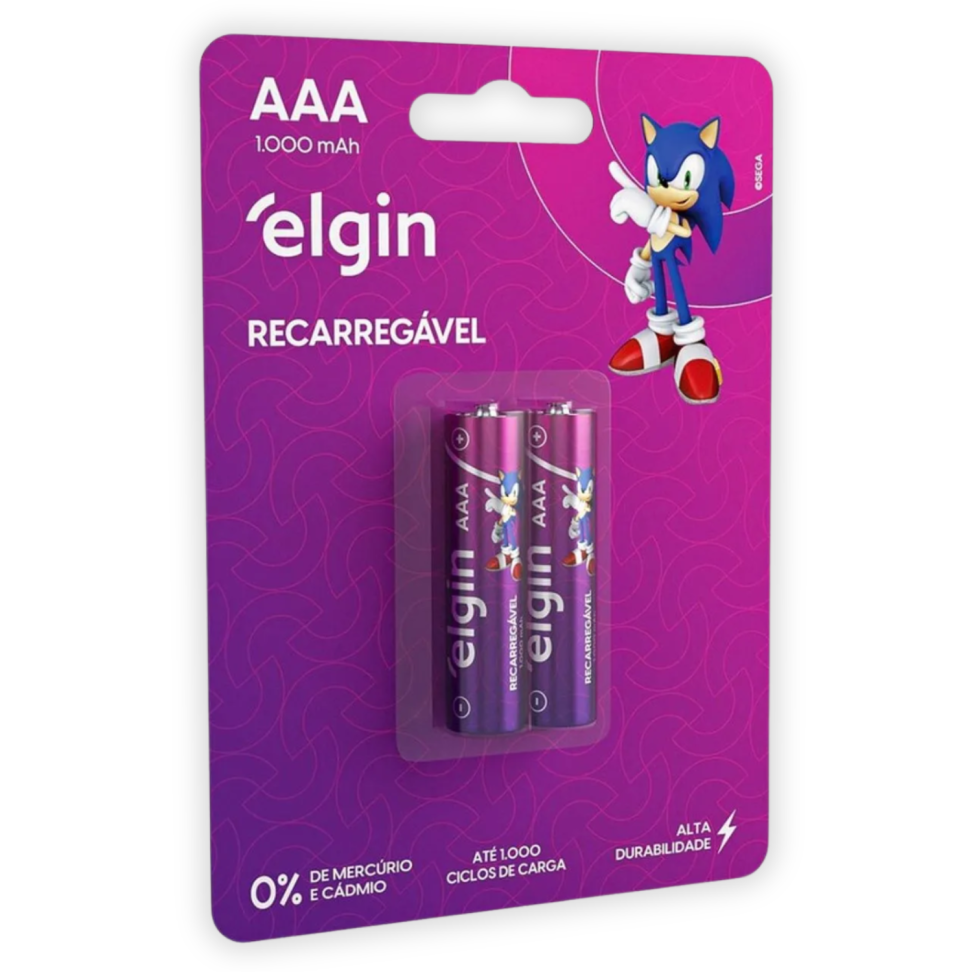 Pilhas Recarregáveis AAA 1000 mAh 2 Unidades Sonic Elgin