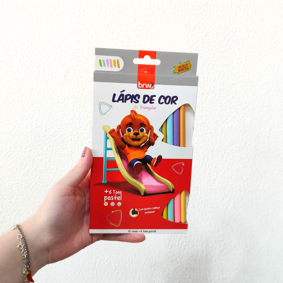 Lápis de Cor Triangular 12 Cores Tradicionais + 6 Pastel BRW - #1