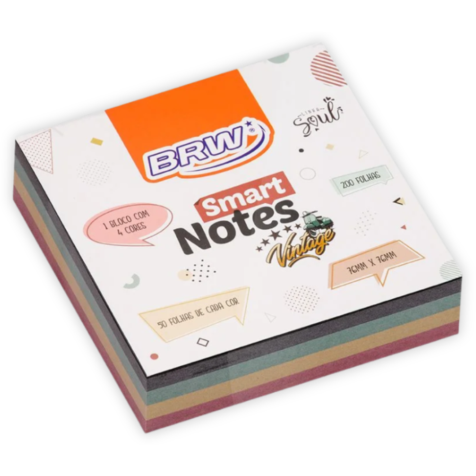 Blocos Smart Notes 76mm x 76mm 4 Cores Vintage Soul BRW