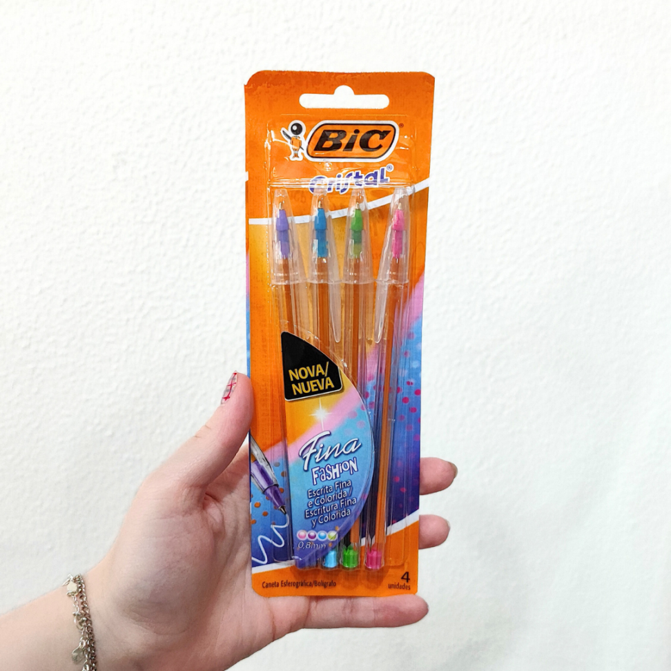 Kit Canetas Esferográficas Cristal Fashion Fina 4 Cores 0.8 Bic - #3