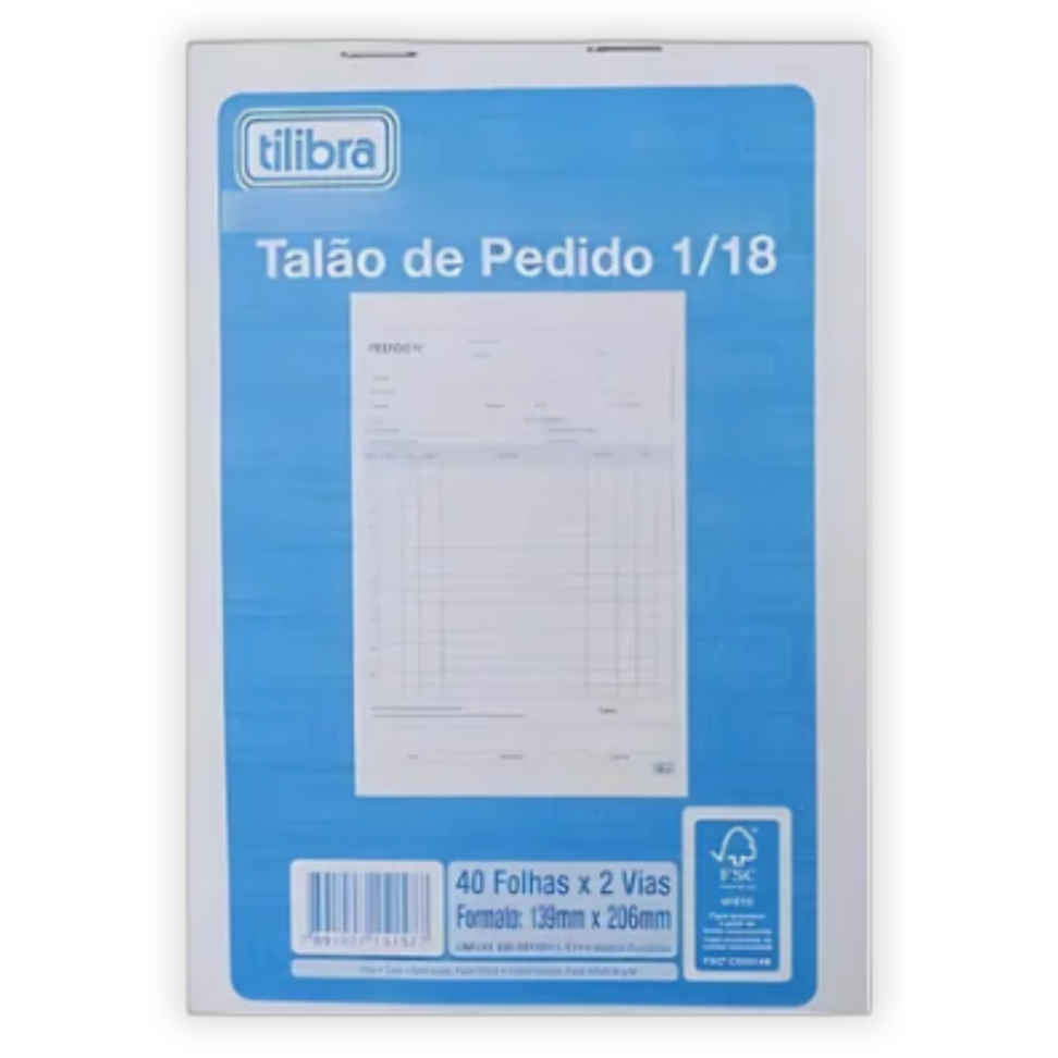 Bloco Talão de Pedido 2 Vias 1/18 139mm x 206mm 40 Folhas Tilibra
