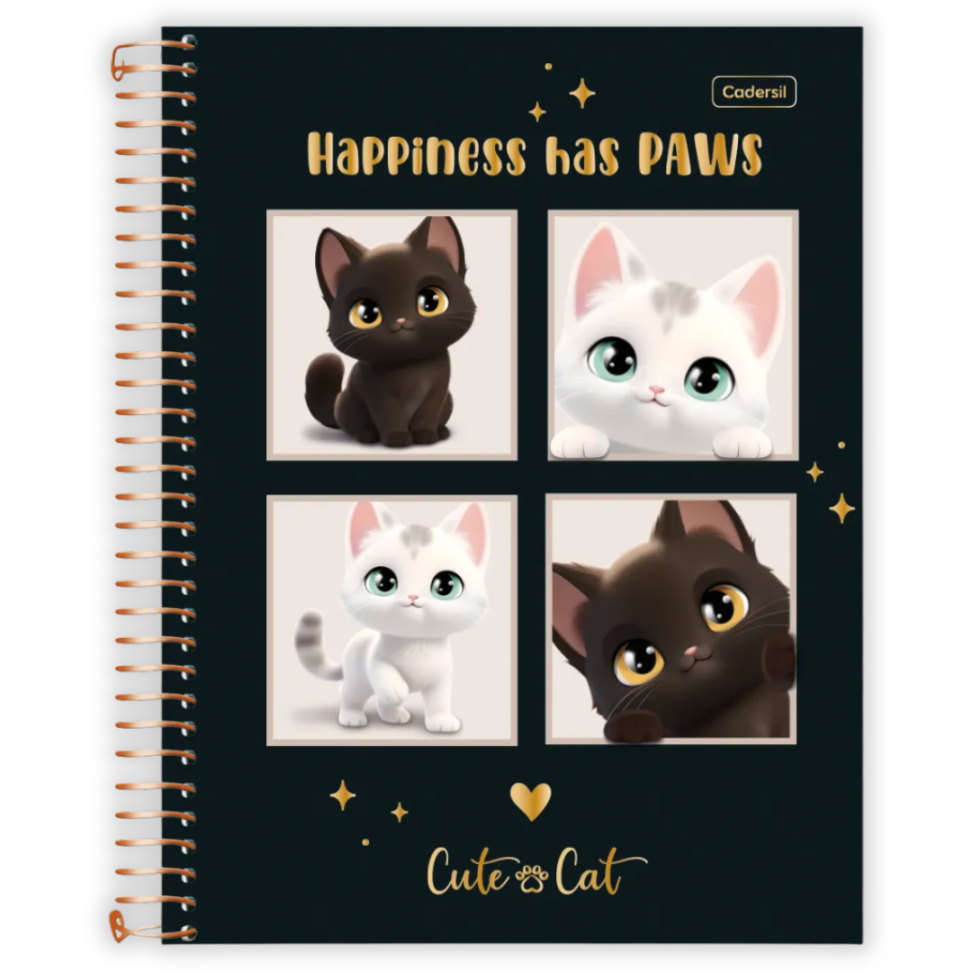Caderno com Espiral Universitário Cute Cat 1 Matéria Cadersil - #2