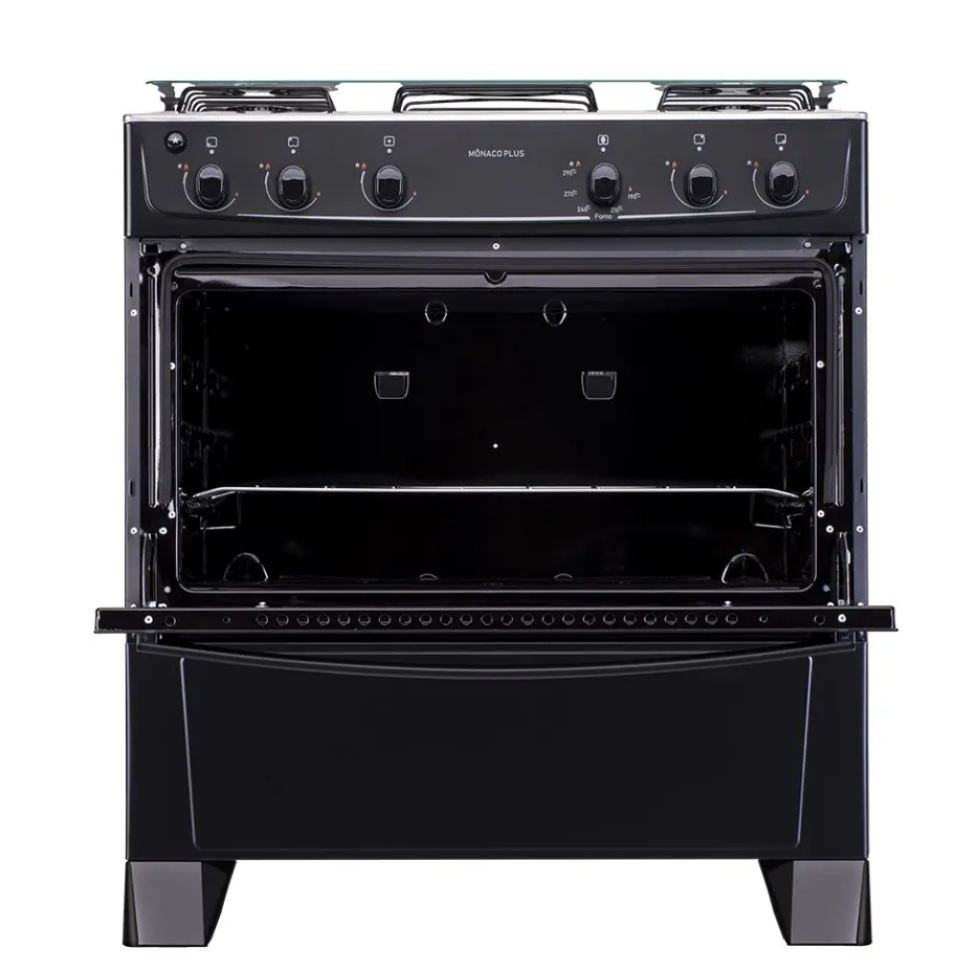 Fogão Atlas 5 Bocas Mônaco Plus com Mesa Inox e Acendimento Automático Preto Bivolt - #1