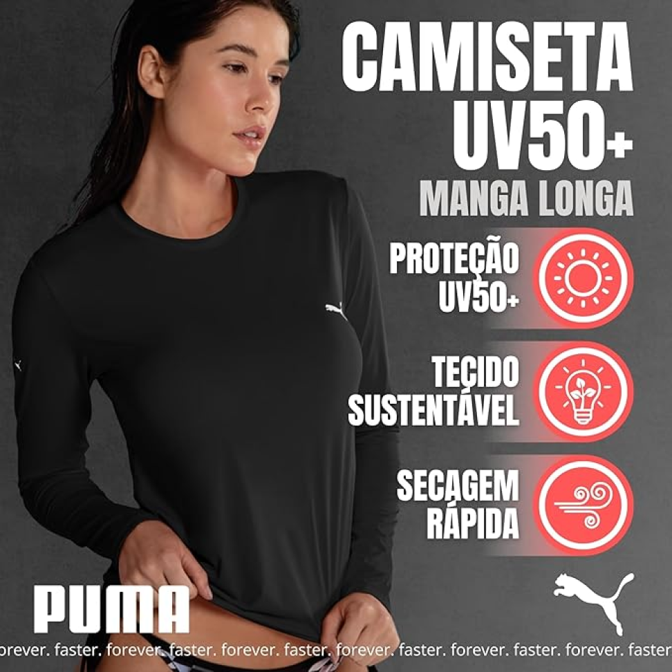 Camiseta Térmica Puma UV50+ Manga Longa Feminina Adulto - #1