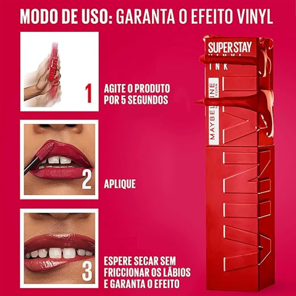 Maybelline NY SuperStay Vinyl Ink Batom Líquido, Longa Duração, Acabamento Vinil Espelhado e Efeito Gloss - #1