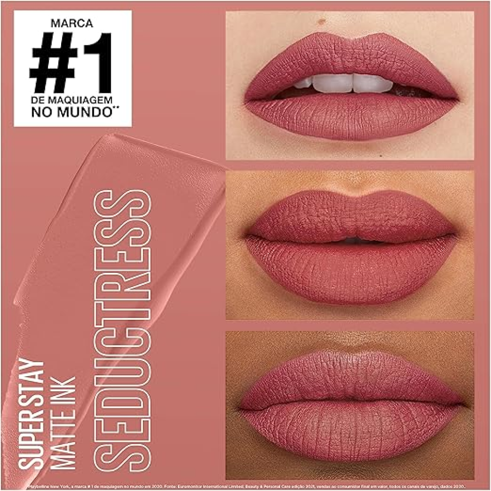 Maybelline SuperStay Matte Ink Batom Líquido Matte Longa Duração 16H com Aplicador Preciso - #1