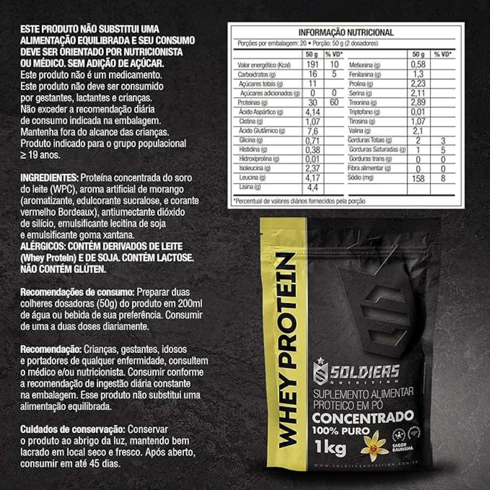 Whey Protein Concentrado 1Kg Sabor Baunilha Soldiers Nutrition - #3