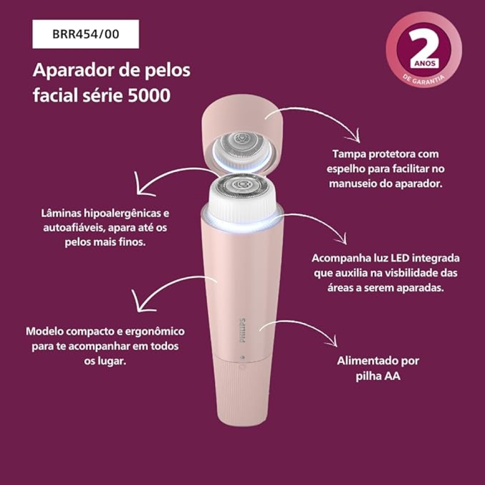 Aparador de Pelos Faciais Philips BRR454/00 Serie 5000 com Espelho e Luz de LED Integrados - #1