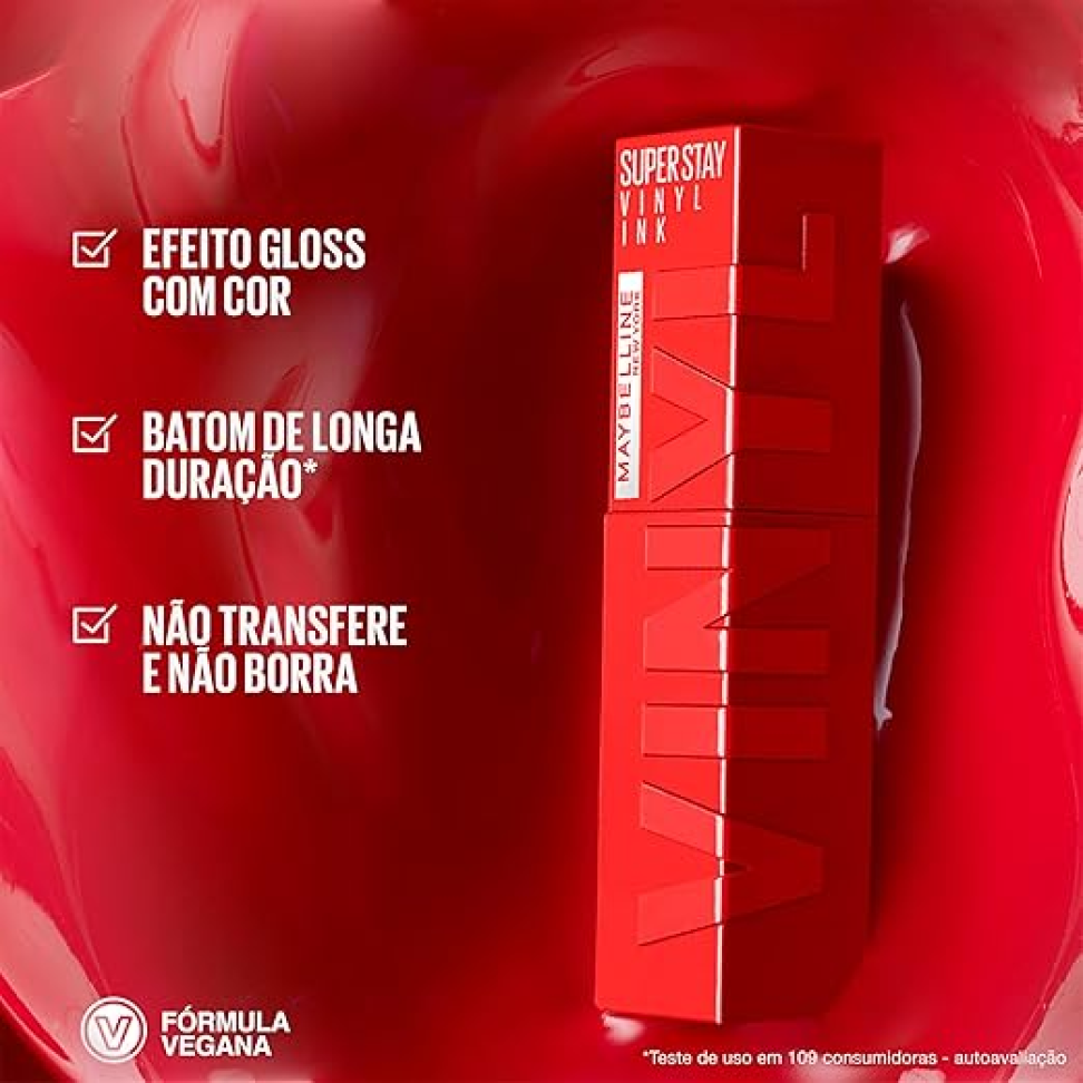 Maybelline NY SuperStay Vinyl Ink Batom Líquido, Longa Duração, Acabamento Vinil Espelhado e Efeito Gloss - #1