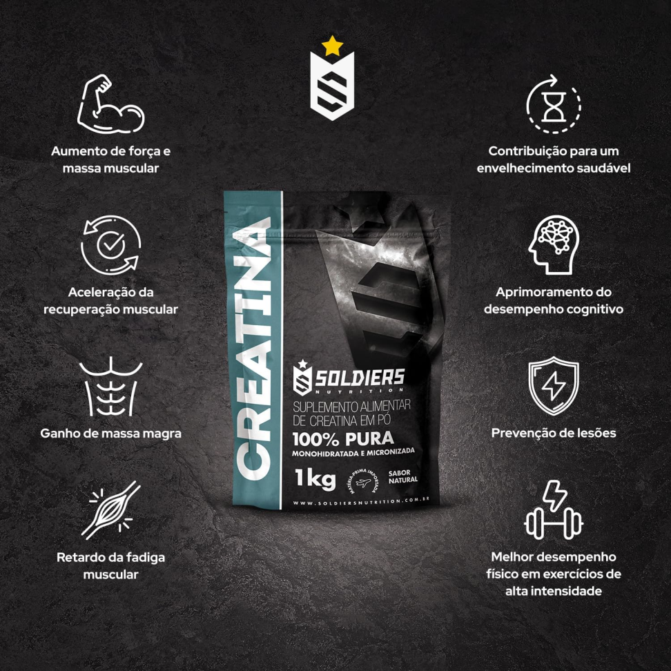 Creatina Monohidratada 1Kg Soldiers Nutrition 100% Pura Importada Alta Performance Músculo Treino - #1