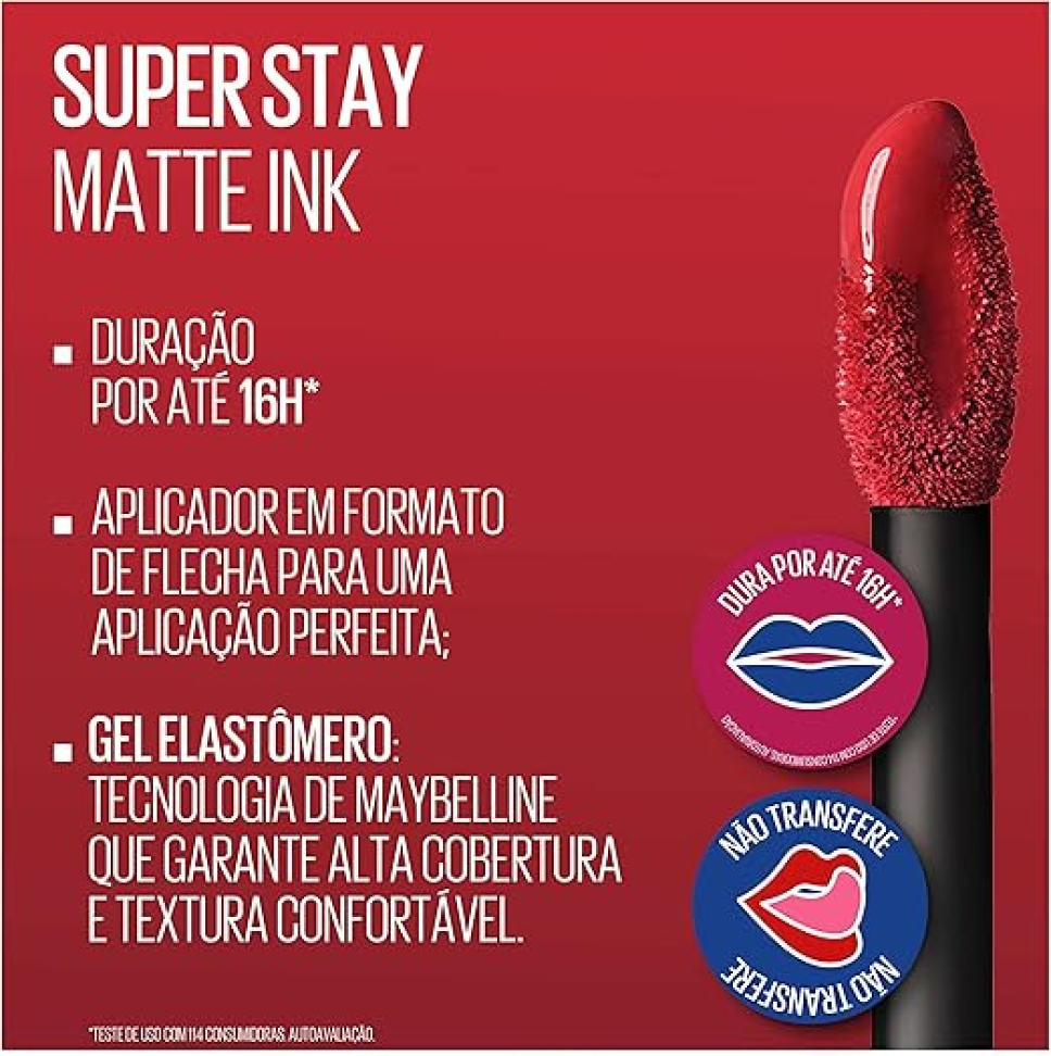 Maybelline SuperStay Matte Ink Batom Líquido Matte Longa Duração 16H com Aplicador Preciso - #1