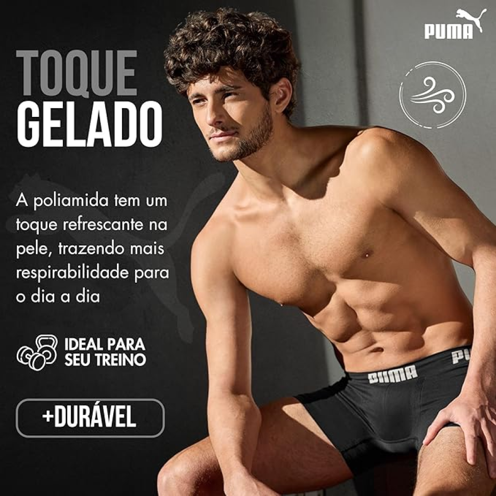 Kit 5 Cuecas Boxer Puma Sem Costura Microfibra Performance Elástico 40MM Masculino Adulto - #1