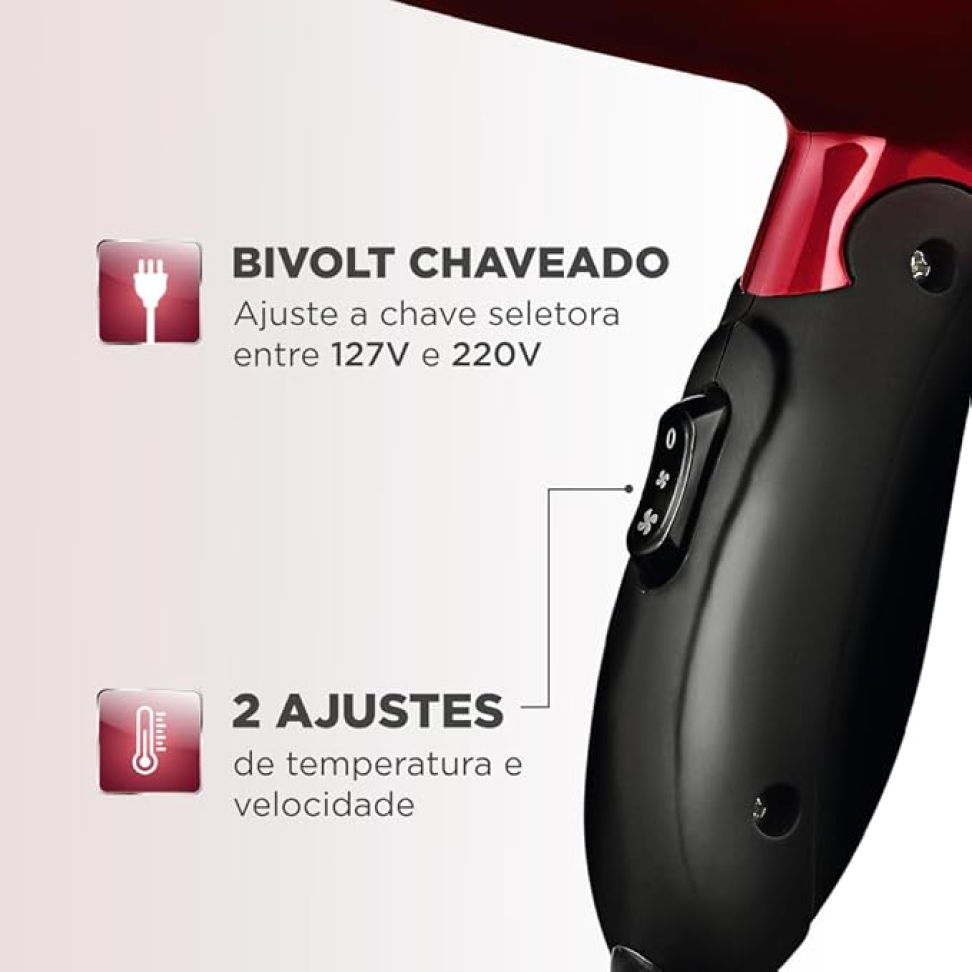 Secador Mondial, Max Travel, Bivolt, Preto/Vermelho, 1200W - SC-10 - #1