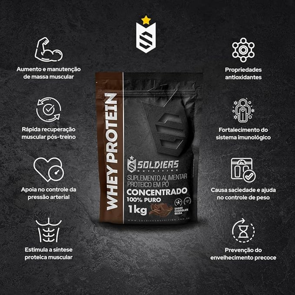 Whey Protein Concentrado 1kg Sabor Chocolate Belga Soldiers Nutrition Rico em Proteína Treino - #4
