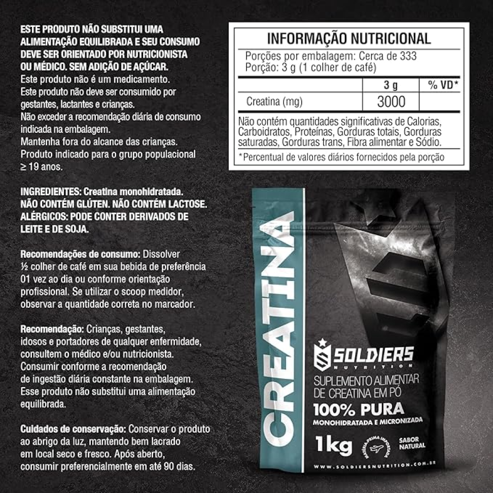 Creatina Monohidratada 1Kg Soldiers Nutrition 100% Pura Importada Alta Performance Músculo Treino - #1