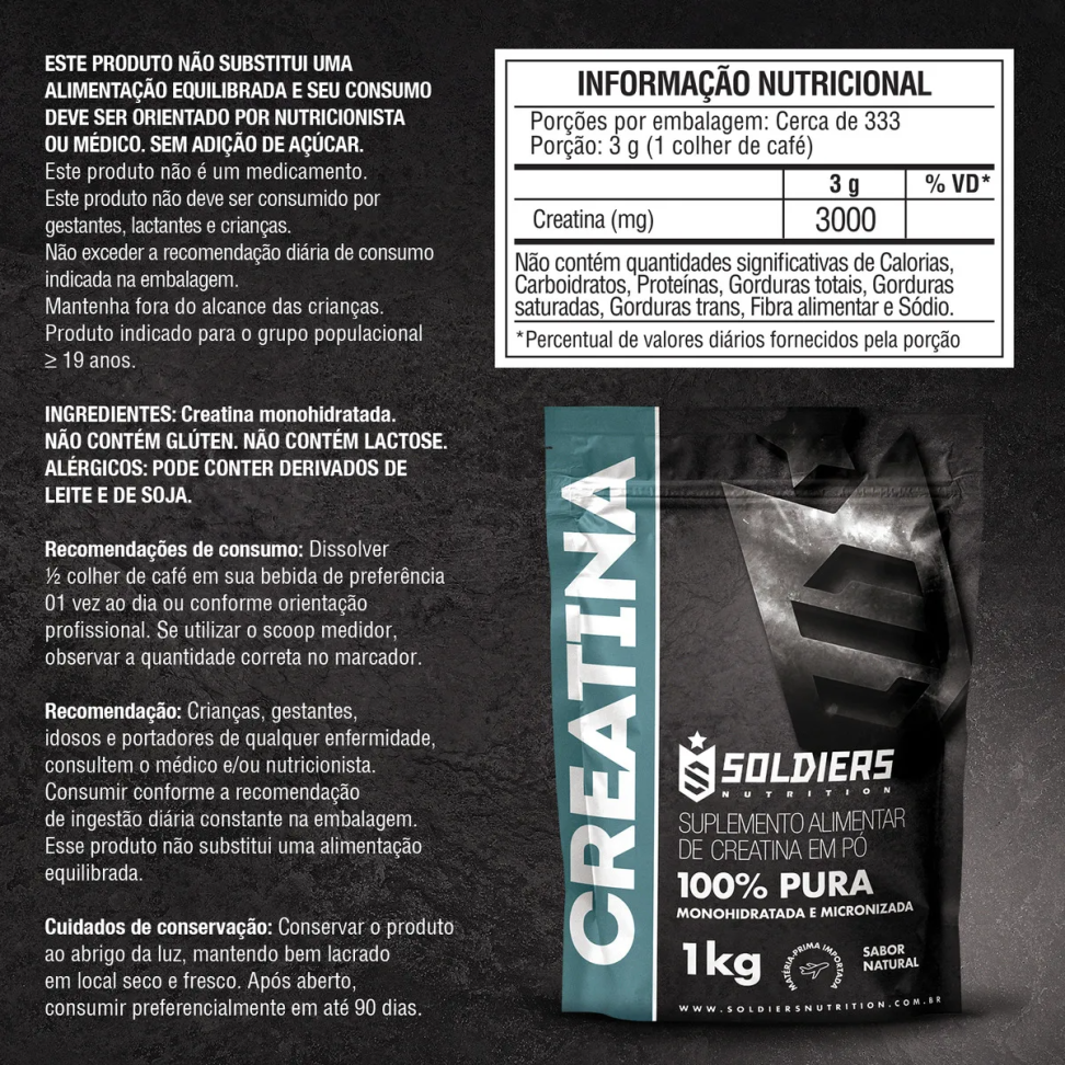 Creatina Monohidratada 1Kg 100% Pura Soldiers Nutrition Sem sabor - #2