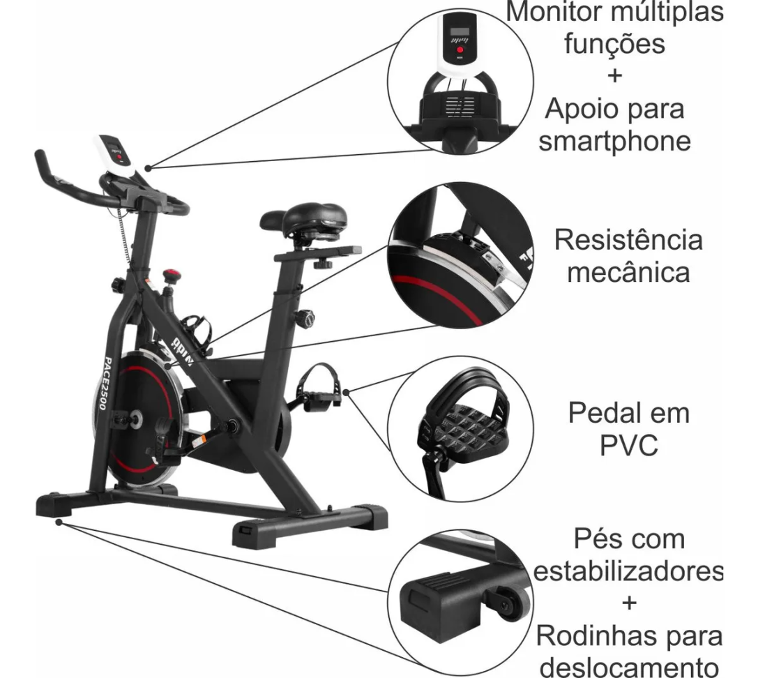 Bicicleta Ergométrica Para Spinning Mecanica 6kg Odin Fit Cor Preto e Vermelho - #6