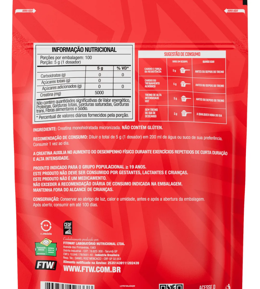 Creatina Monohidratada 100% Pura Refil 500g - FTW - #5