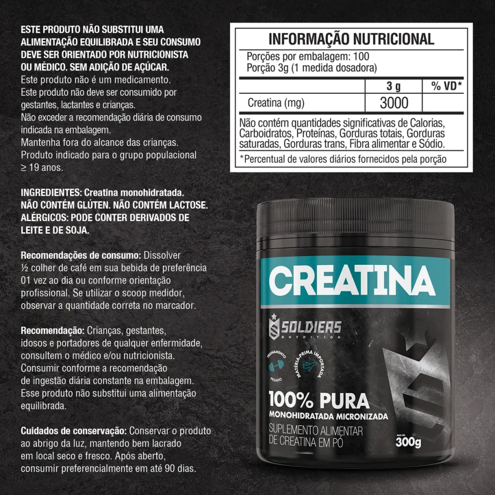 Creatina Monohidratada Pote 300g 100% Pura Soldiers Nutrition - #4
