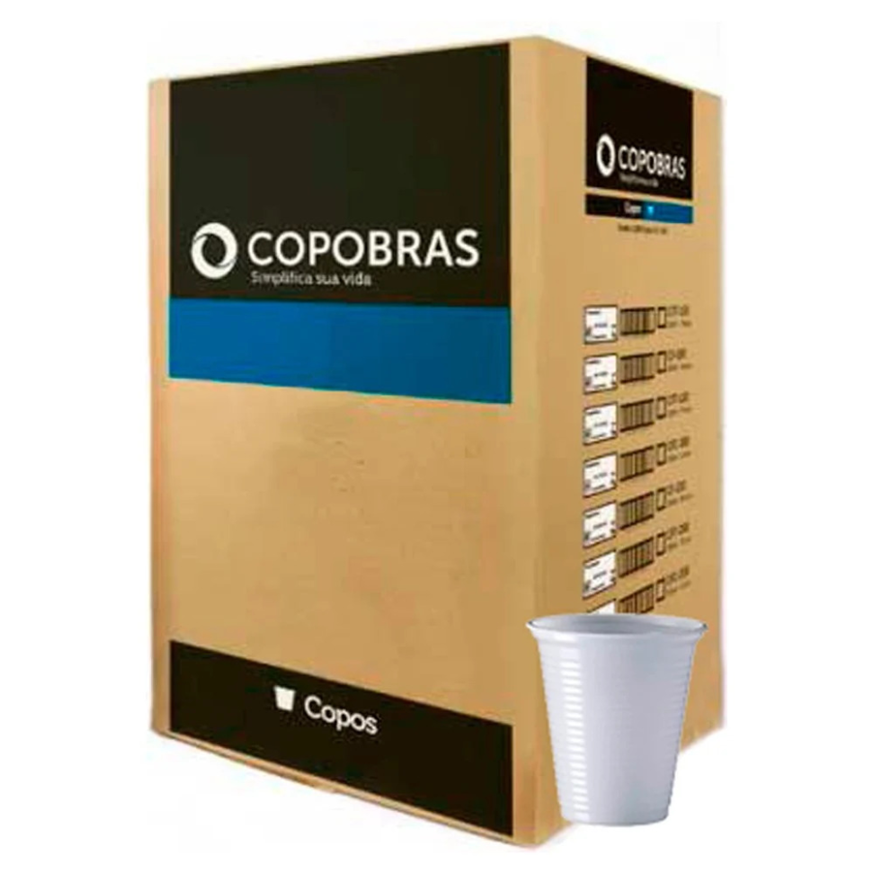 caixa de copo descartável Copobras PP reforçado 200ml branco 25x100