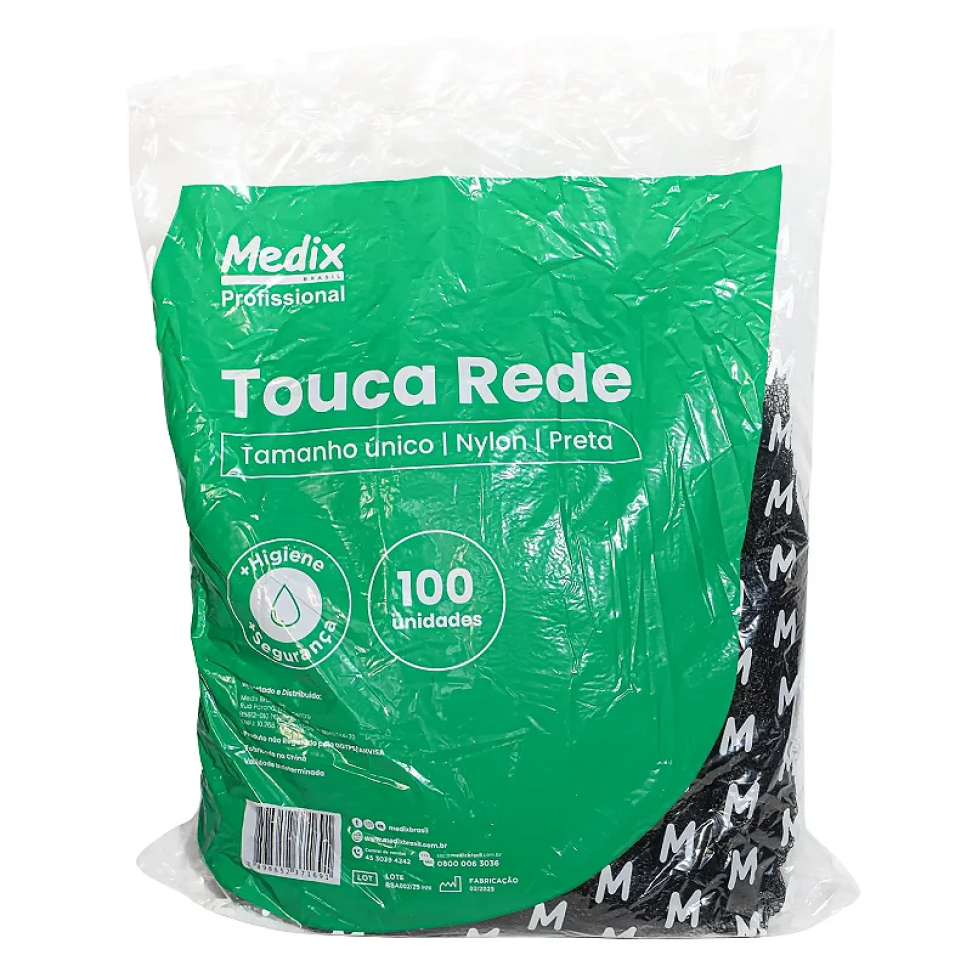 Touca Rede Nylon Preta Medix pct c/ 100unids