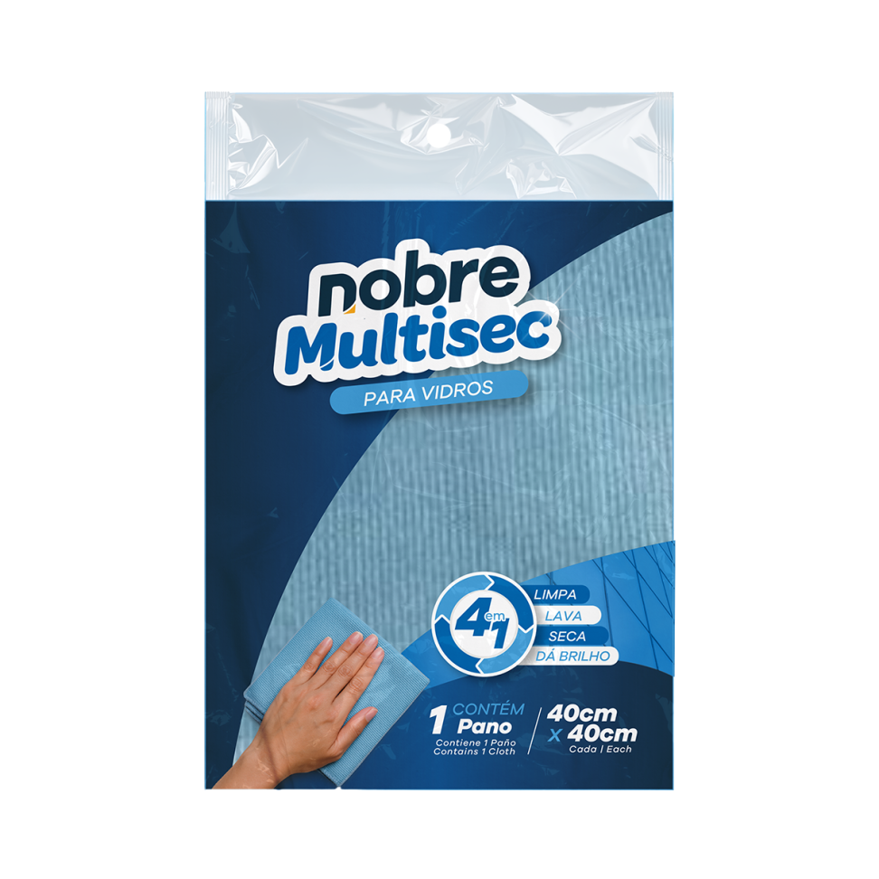 Pano de microfibra para vidros 40x40cm (pacote c/1unid.) azul - Nobre