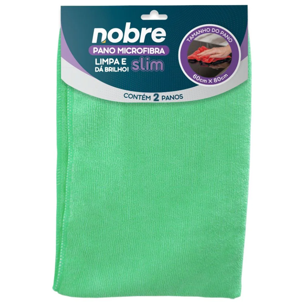 Pano de microfibra 60x80cm ( pacote c/ 2 unid.) Amarelo/verde Slim - Nobre