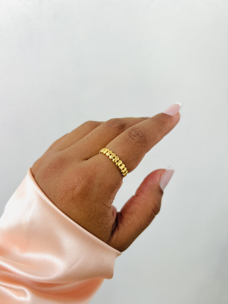 Anel Hype Banhado a Ouro 18k (Aro Texturizado Ripado) - #6