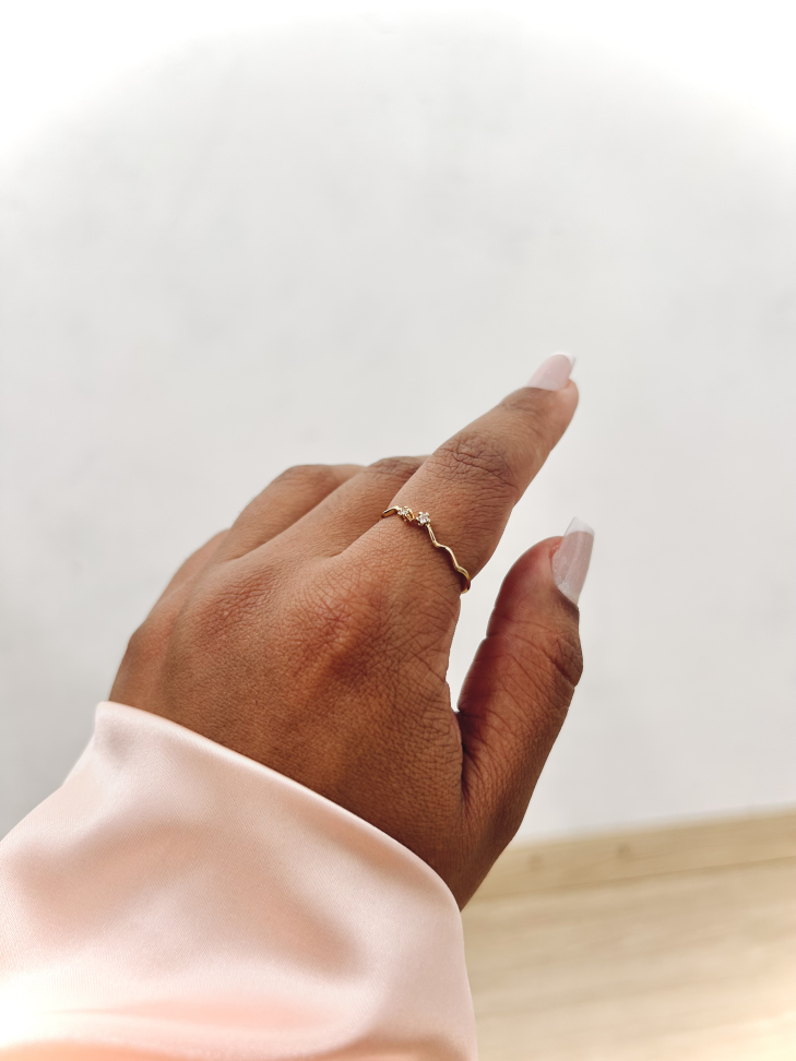 Anel Two Points Ajustável Ondas Cravejado (Ouro 18k) - #5