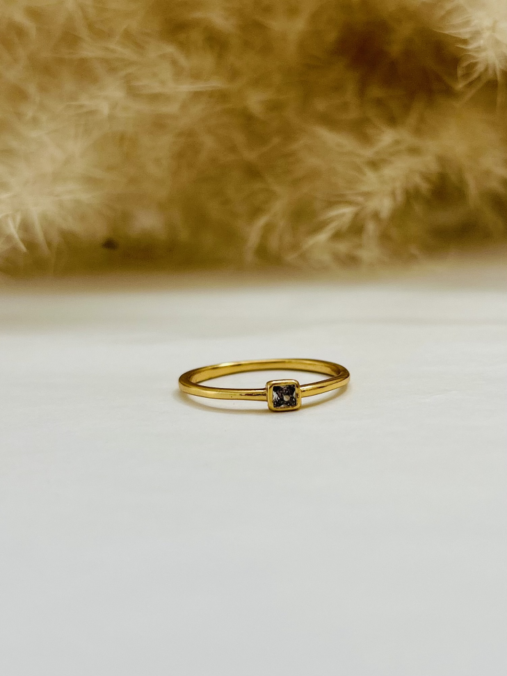 Anel Solitário Ponto de Luz Quadrado Banhado Ouro 18k - #3