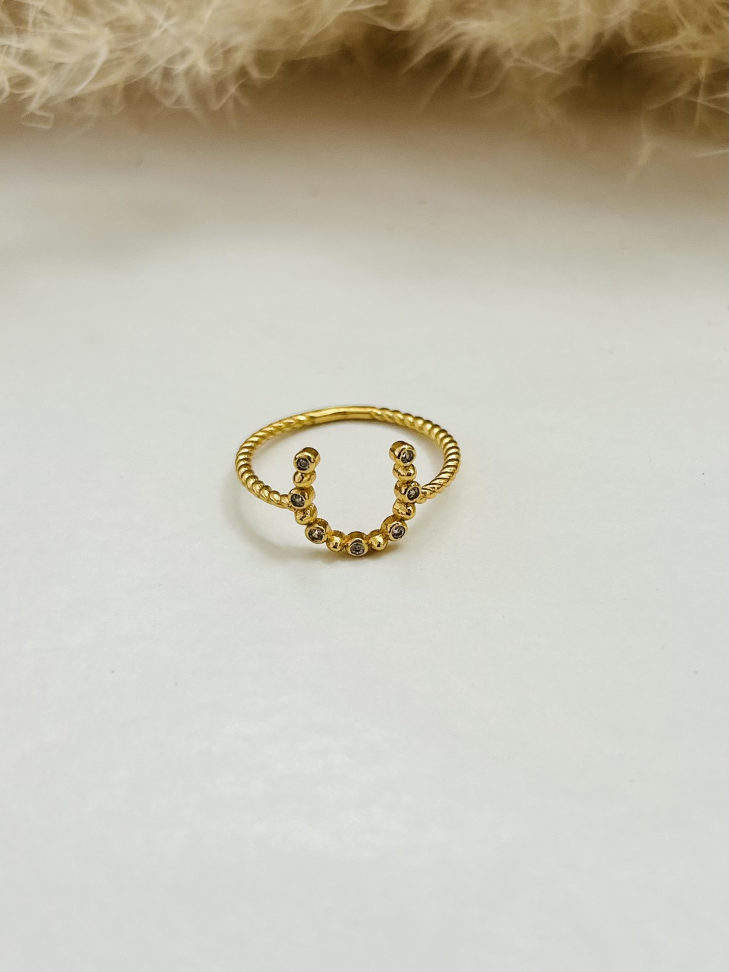 Anel Ferradura Proteção Cravejada – Ouro 18K | Seu Amuleto de Poder - #8