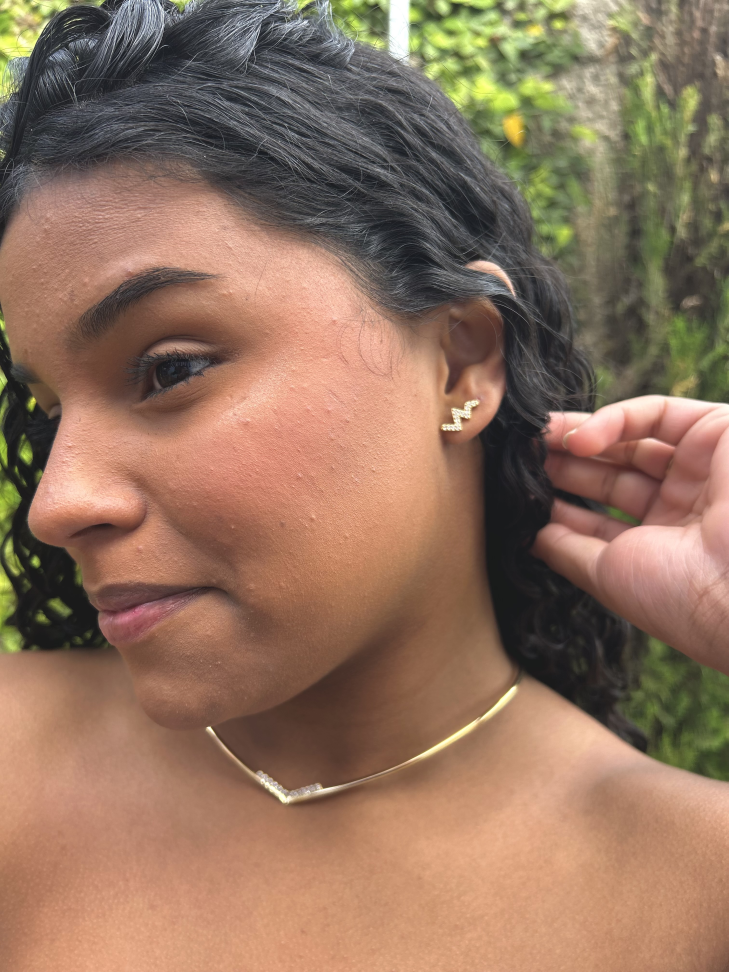 Brinco Zigue-Zague Cravejado Zircônia | Banhado a Ouro 18k - #3