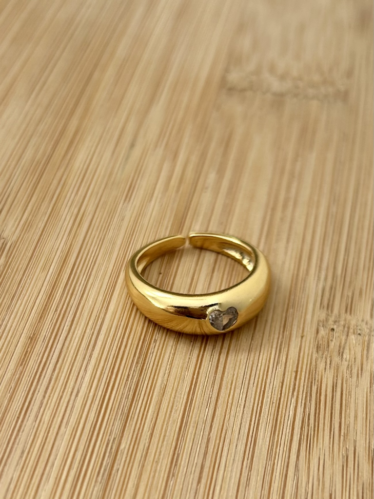 Anel Abaulado Coração Ajustável Banhado a Ouro 18K - #3