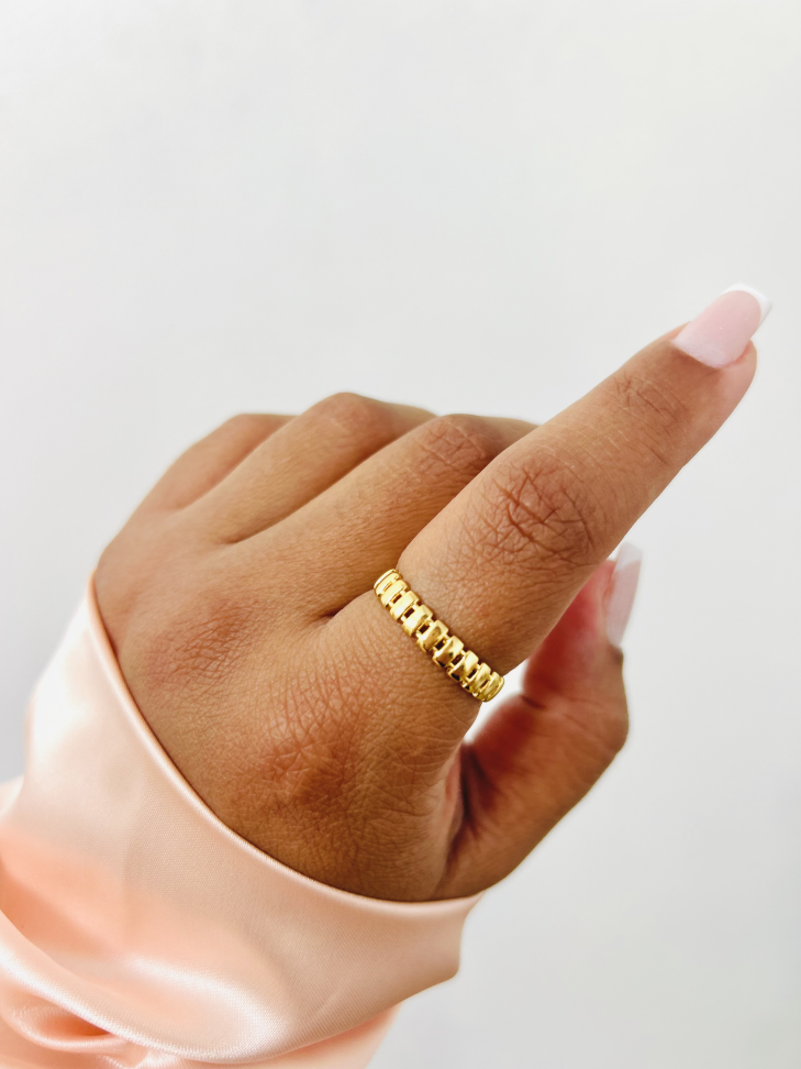 Anel Hype Banhado a Ouro 18k (Aro Texturizado Ripado) - #5