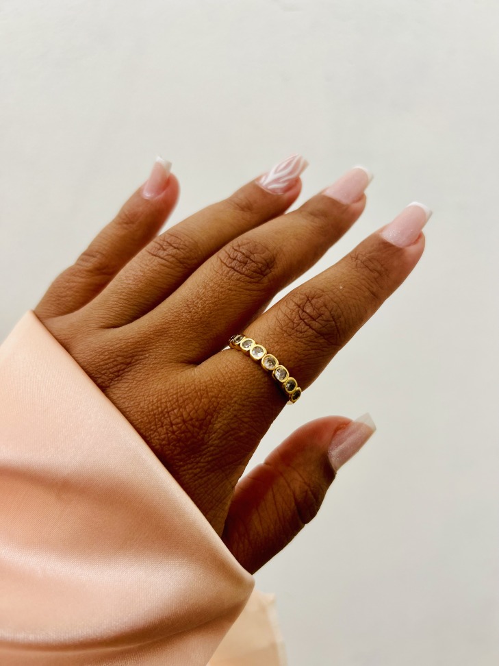 Anel Meia Aliança Ponto de Luz Zircônias Dourado | Aparador Banho Ouro 18k - #11