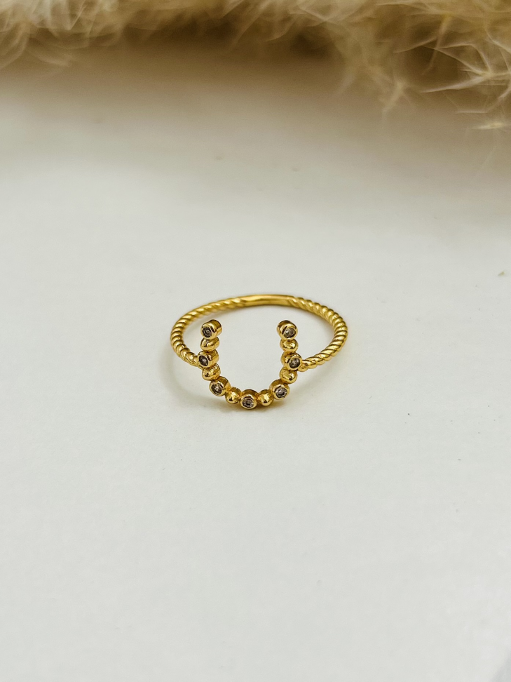 Anel Ferradura Proteção Cravejada – Ouro 18K | Seu Amuleto de Poder - #10